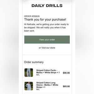 Daily Drills Striped Cotton Set - NWOT (Blue)